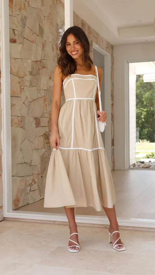 Billy J Dresses Women Baina Midi Dress 8211 Beige White