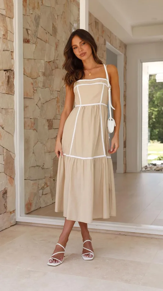 Billy J Dresses Women Baina Midi Dress 8211 Beige White