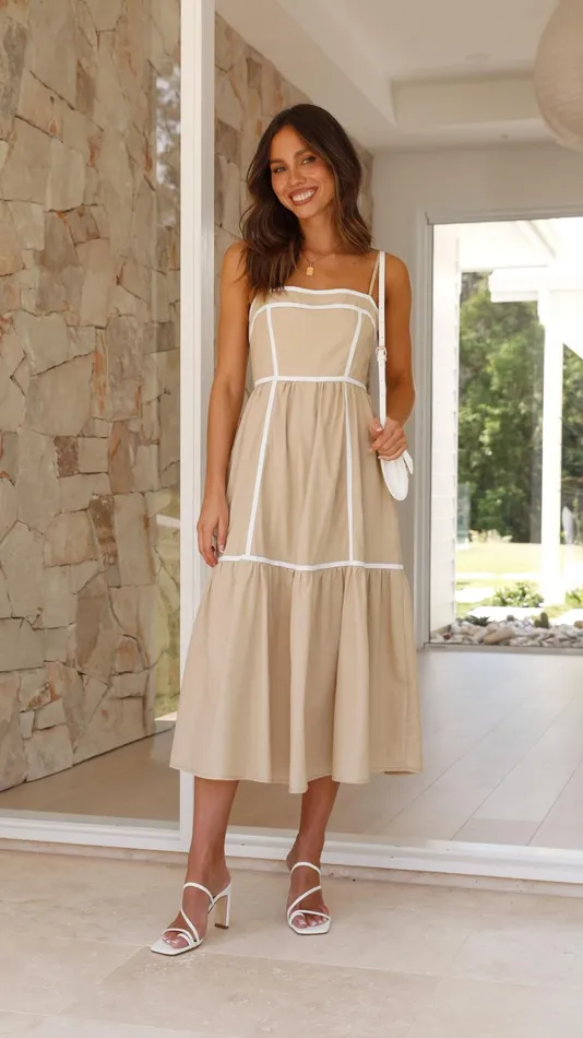 Billy J Dresses Women Baina Midi Dress 8211 Beige White