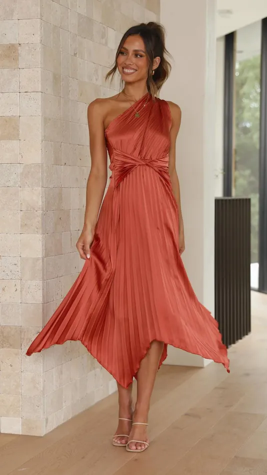 Billy J Dresses Women Cali One Shoulder Midi Dress 8211 Copper