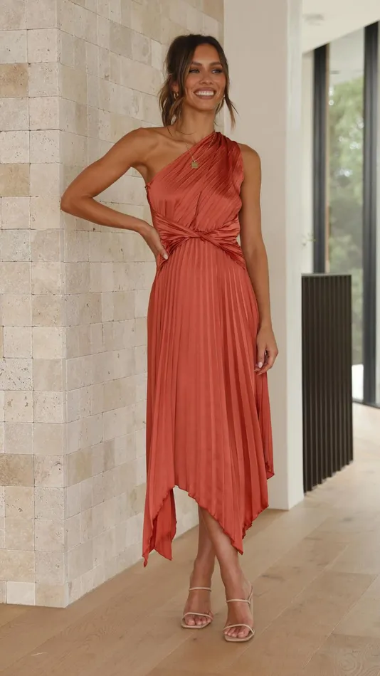 Billy J Dresses Women Cali One Shoulder Midi Dress 8211 Copper