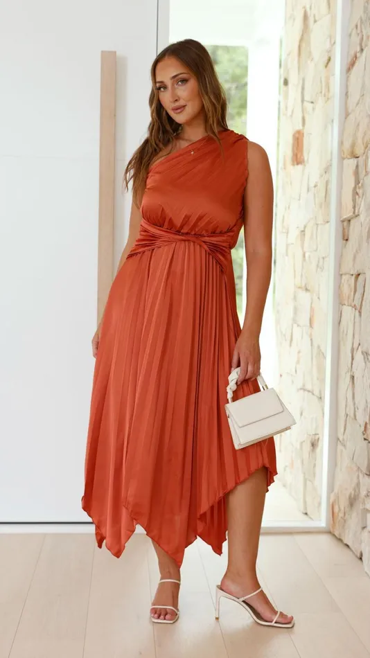Billy J Dresses Women Cali One Shoulder Midi Dress 8211 Copper