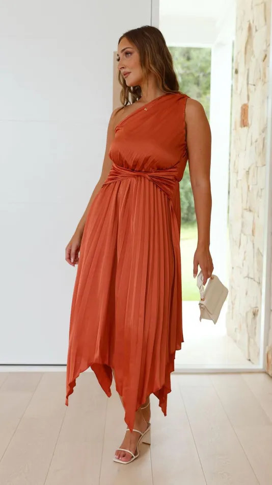 Billy J Dresses Women Cali One Shoulder Midi Dress 8211 Copper