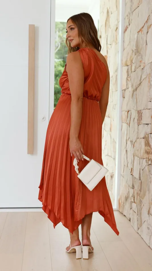 Billy J Dresses Women Cali One Shoulder Midi Dress 8211 Copper