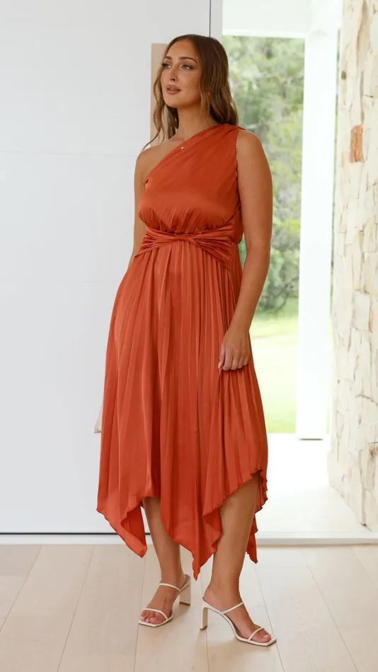 Billy J Dresses Women Cali One Shoulder Midi Dress 8211 Copper