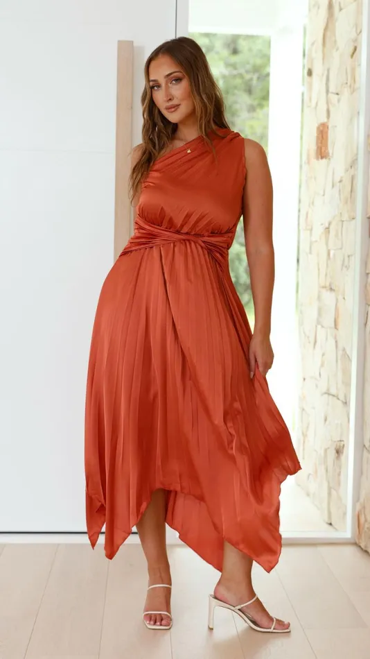 Billy J Dresses Women Cali One Shoulder Midi Dress 8211 Copper