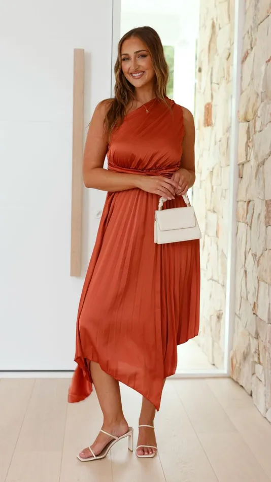 Billy J Dresses Women Cali One Shoulder Midi Dress 8211 Copper