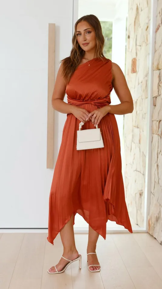 Billy J Dresses Women Cali One Shoulder Midi Dress 8211 Copper