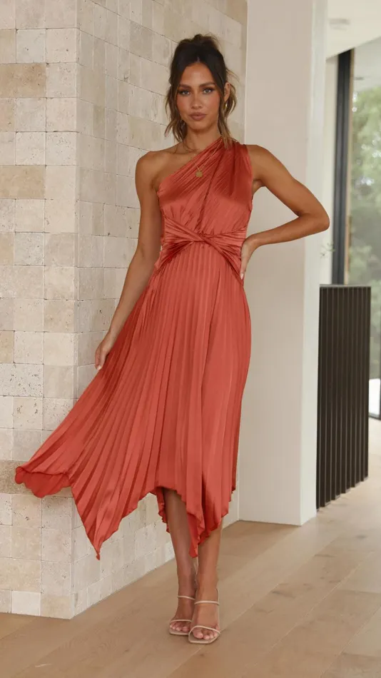 Billy J Dresses Women Cali One Shoulder Midi Dress 8211 Copper