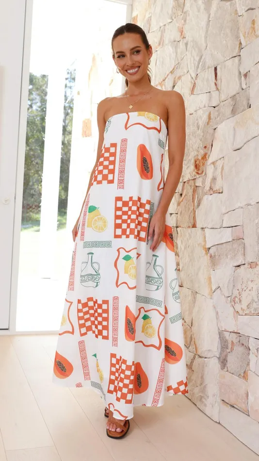 Billy J Dresses Women Connie Maxi Dress 8211 Lemon Papaya Print