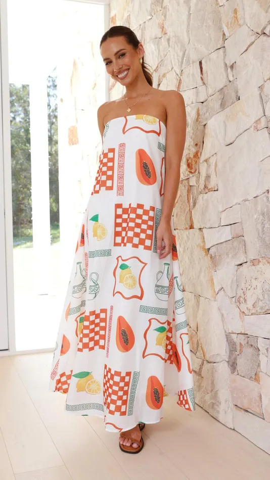 Billy J Dresses Women Connie Maxi Dress 8211 Lemon Papaya Print