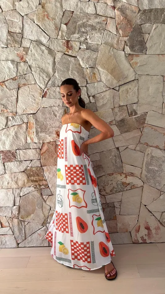 Billy J Dresses Women Connie Maxi Dress 8211 Lemon Papaya Print