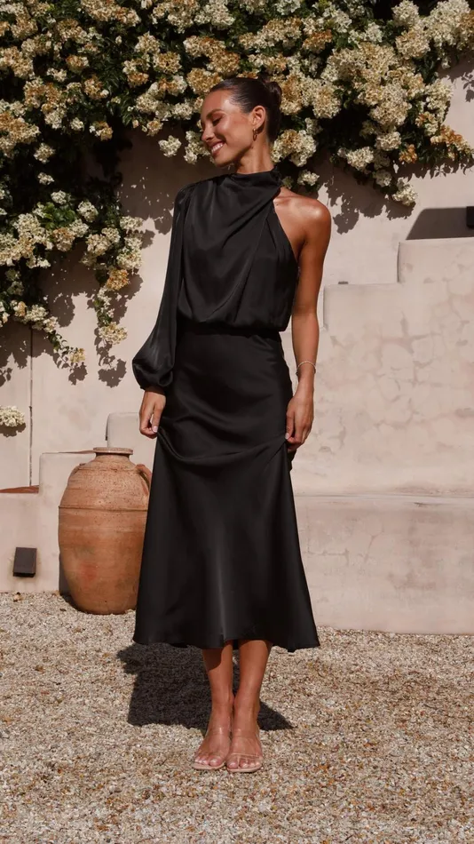 Billy J Dresses Women Esther One Shoulder Long Sleeve Dress 8211 Black