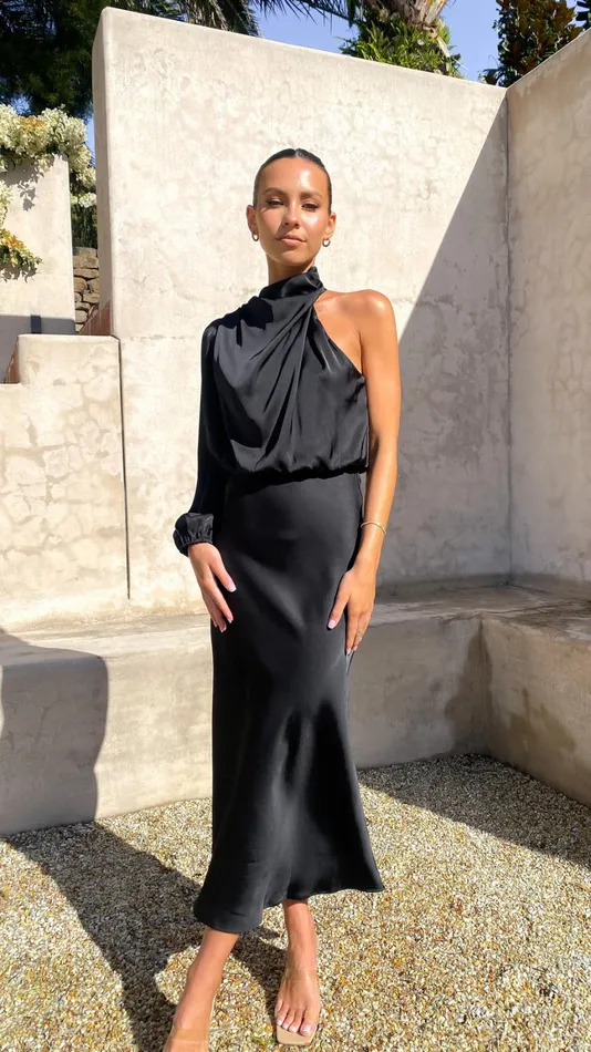 Billy J Dresses Women Esther One Shoulder Long Sleeve Dress 8211 Black