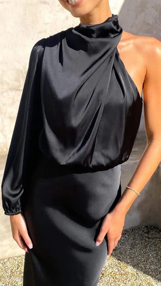 Billy J Dresses Women Esther One Shoulder Long Sleeve Dress 8211 Black