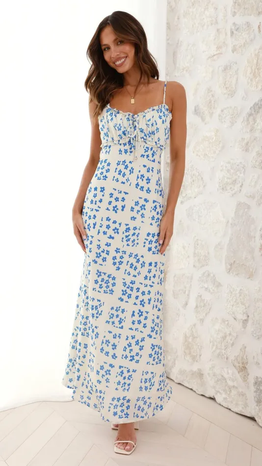 Billy J Dresses Women Farna Midi Dress 8211 CreamBlue Floral