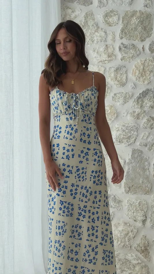 Billy J Dresses Women Farna Midi Dress 8211 CreamBlue Floral