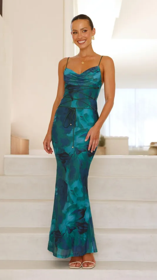 Billy J Dresses Women Hanne Maxi Dress 8211 Green Print