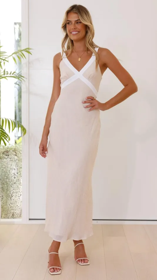 Billy J Dresses Women Iylah Midi Dress 8211 Beige White