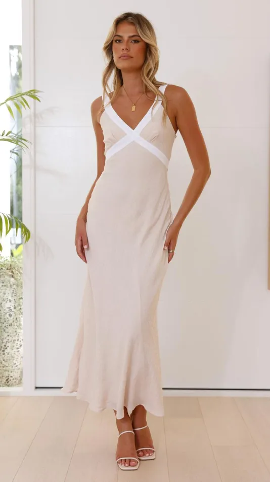 Billy J Dresses Women Iylah Midi Dress 8211 Beige White