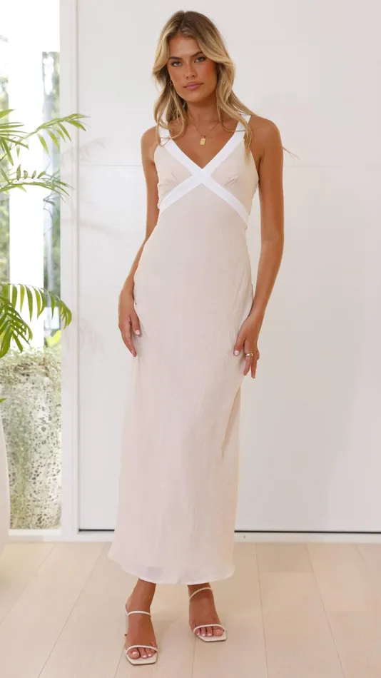 Billy J Dresses Women Iylah Midi Dress 8211 Beige White