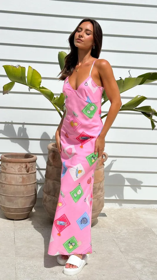 Billy J Dresses Women Leary Maxi Dress 8211 Pink Stamps Print
