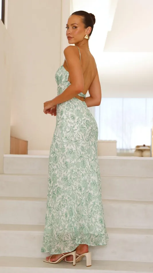 Billy J Dresses Women Margie Midi Dress 8211 Green Flower