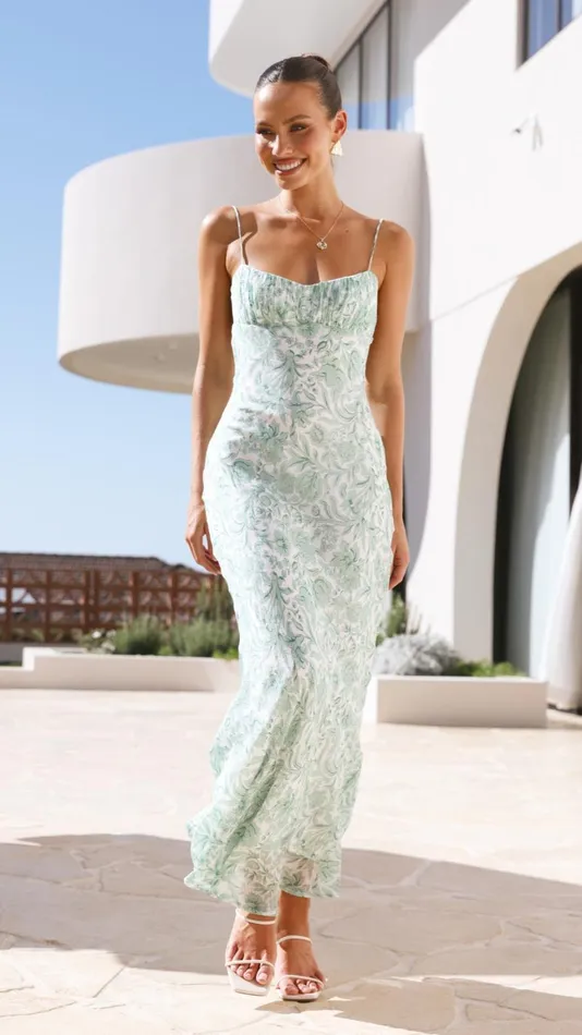 Billy J Dresses Women Margie Midi Dress 8211 Green Flower