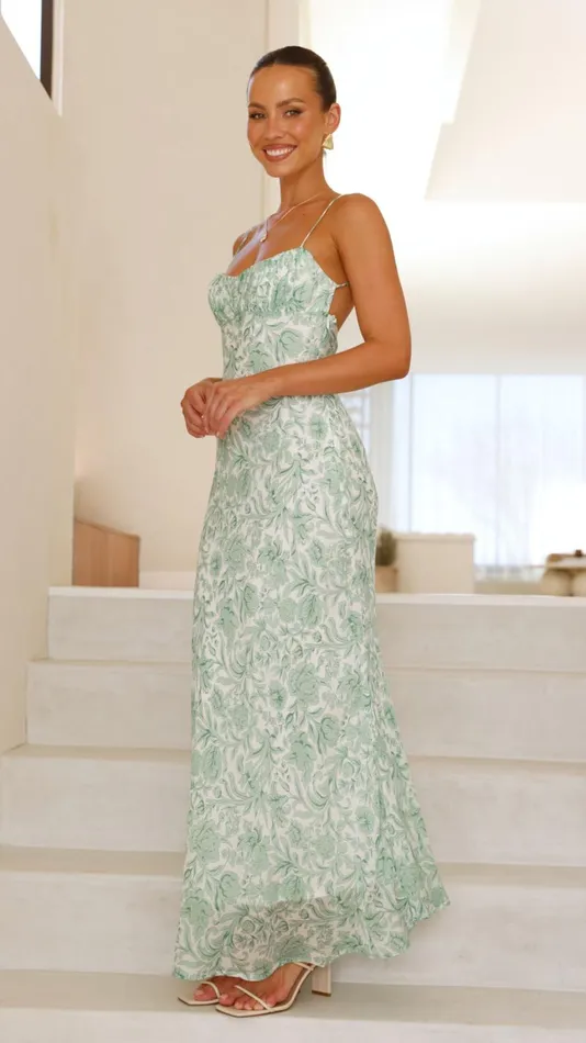 Billy J Dresses Women Margie Midi Dress 8211 Green Flower