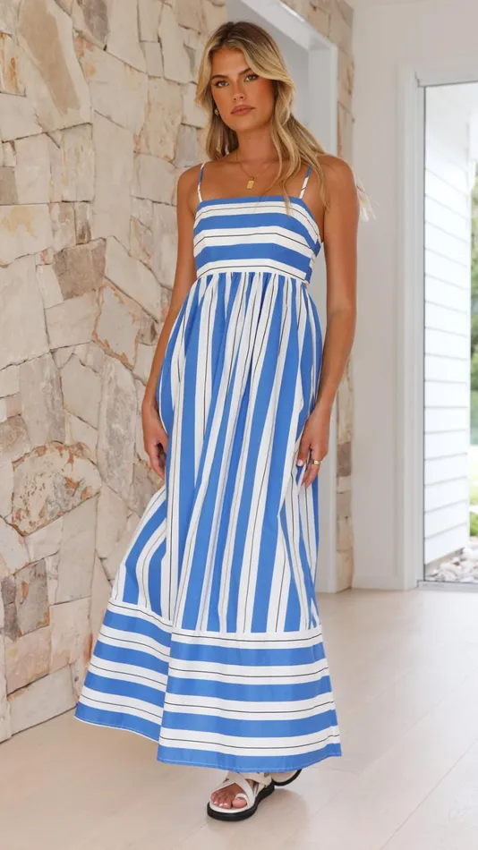 Billy J Dresses Women Mirabel Maxi Dress 8211 Blue Stripe