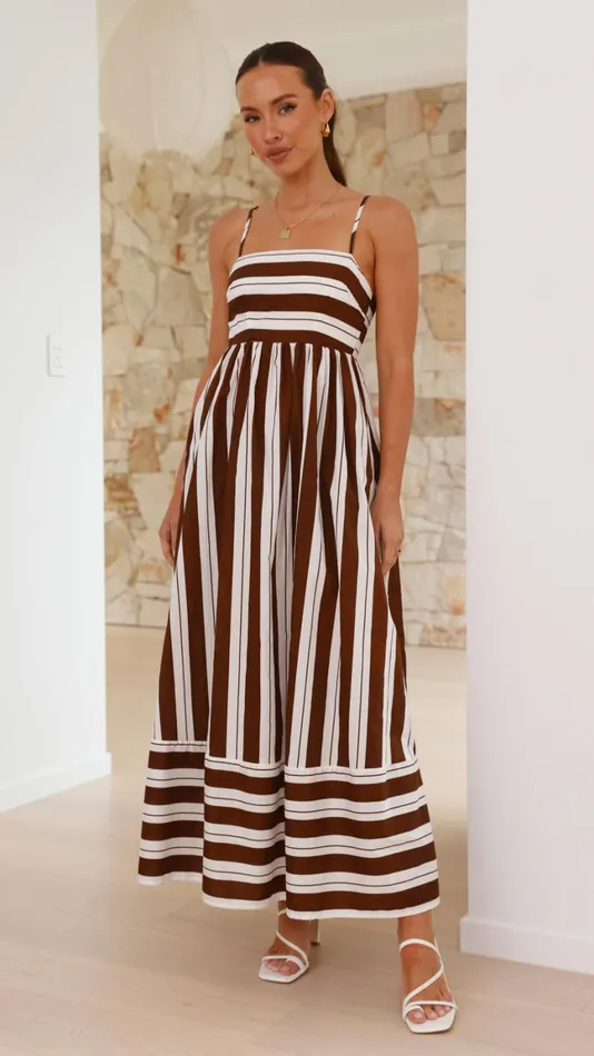 Billy J Dresses Women Nadie Maxi Dress 8211 Chocolate White Stripe