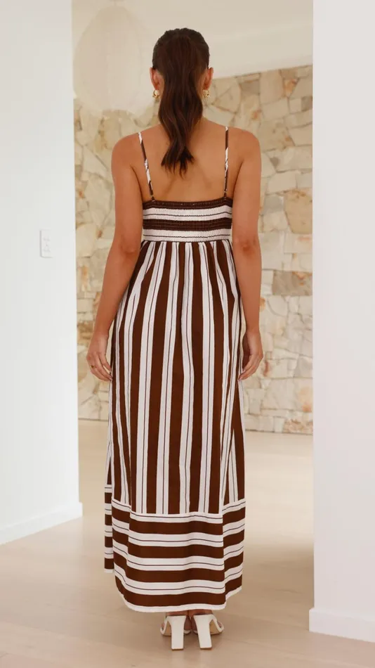 Billy J Dresses Women Nadie Maxi Dress 8211 Chocolate White Stripe