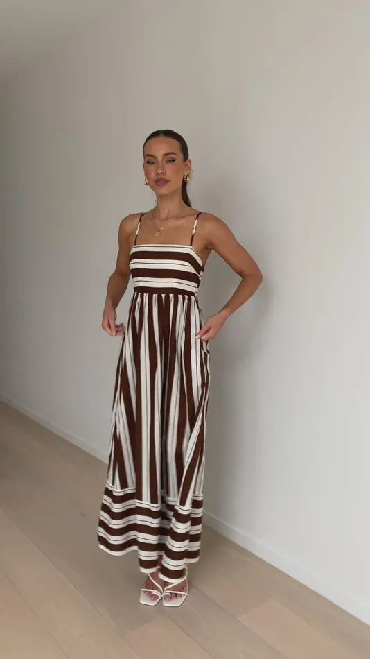 Billy J Dresses Women Nadie Maxi Dress 8211 Chocolate White Stripe