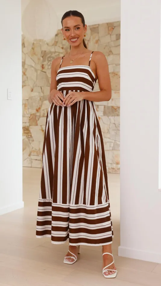 Billy J Dresses Women Nadie Maxi Dress 8211 Chocolate White Stripe