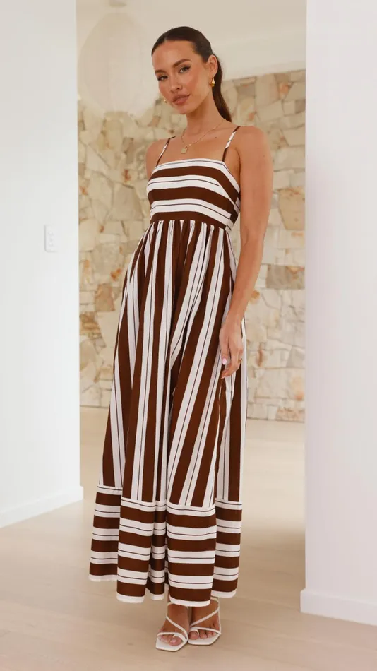 Billy J Dresses Women Nadie Maxi Dress 8211 Chocolate White Stripe