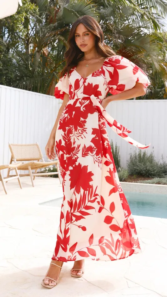 Billy J Dresses Women Nakula Maxi Dress 8211 Red Floral