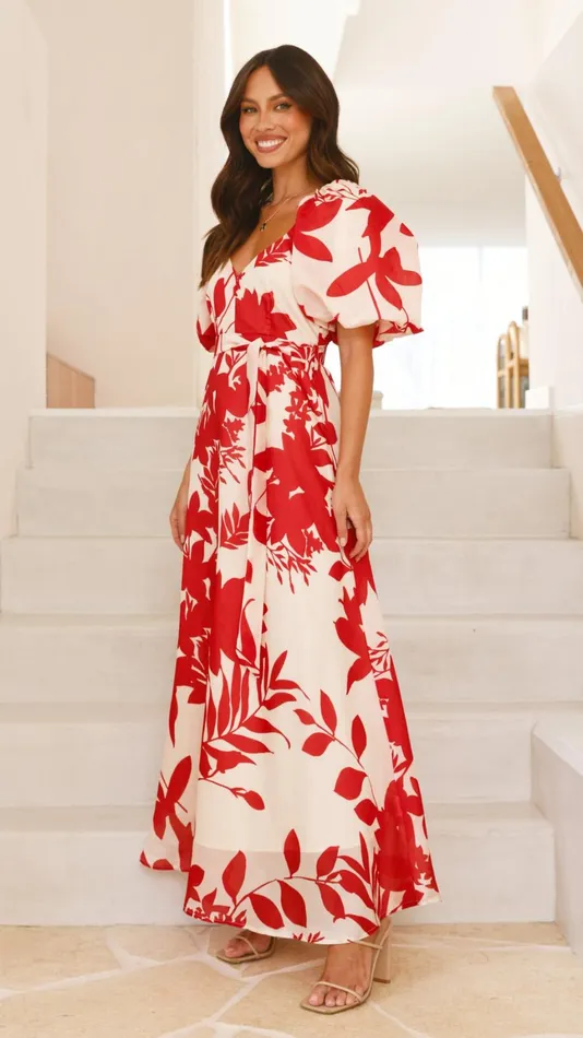Billy J Dresses Women Nakula Maxi Dress 8211 Red Floral