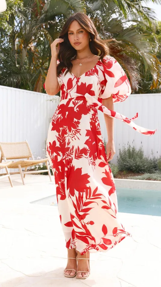 Billy J Dresses Women Nakula Maxi Dress 8211 Red Floral