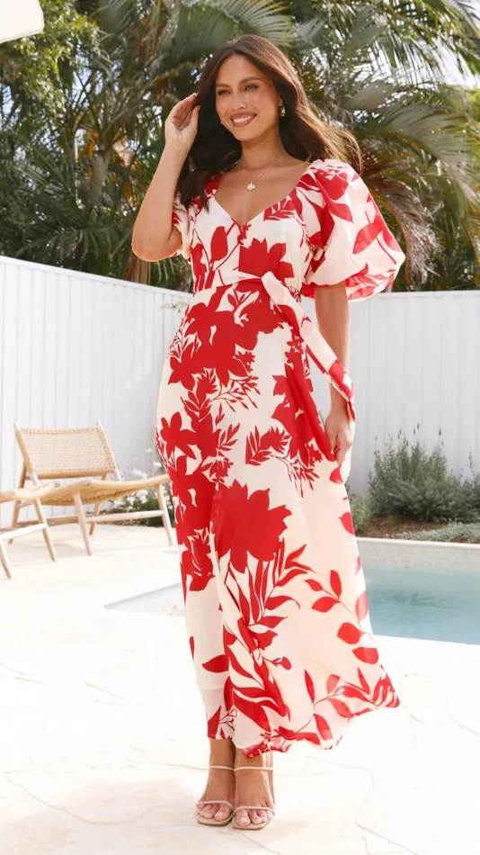 Billy J Dresses Women Nakula Maxi Dress 8211 Red Floral
