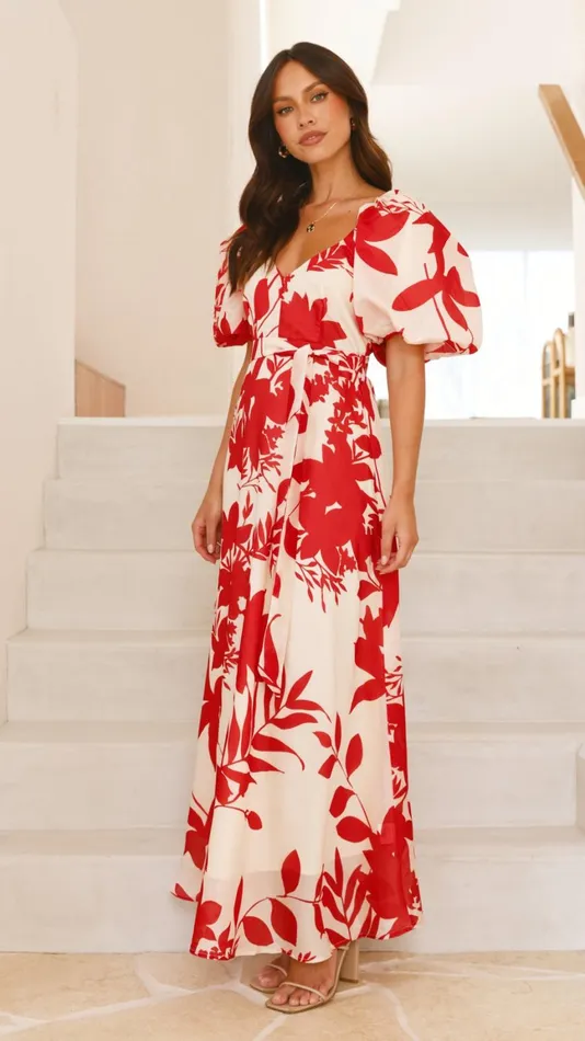 Billy J Dresses Women Nakula Maxi Dress 8211 Red Floral