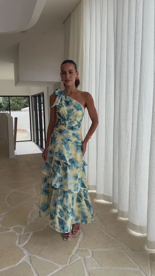 Billy J Dresses Women Odilie One Shoulder Maxi Dress 8211 YellowBlue Floral