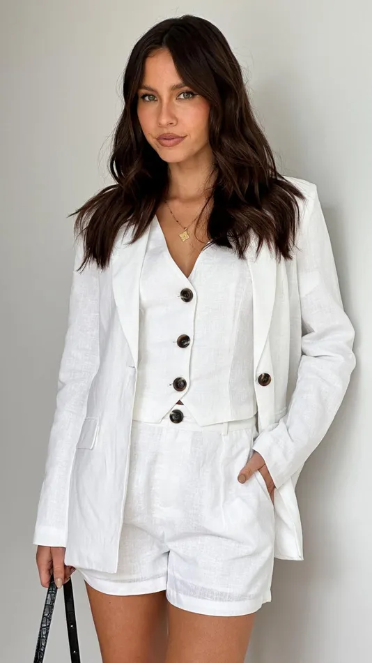 Billy J Outerwear Women Hale Linen Blazer 8211 White