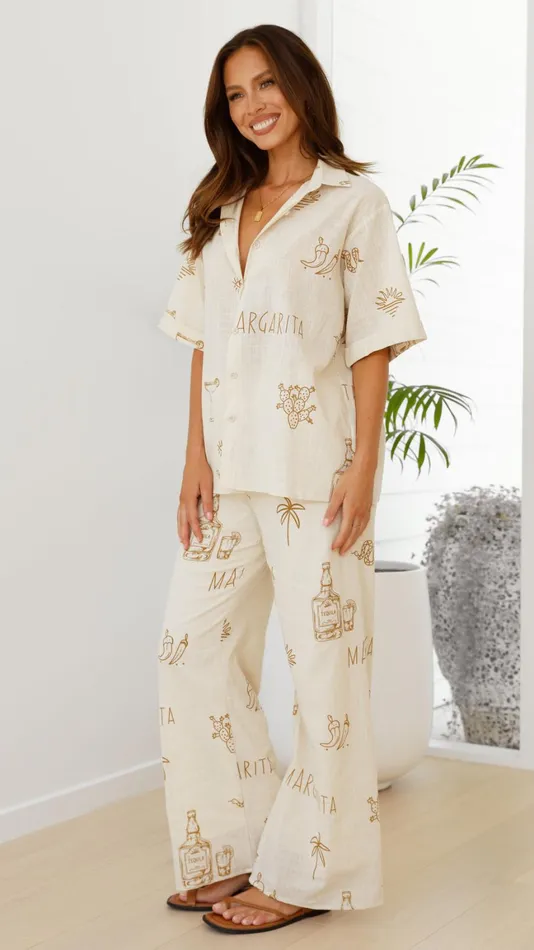 Billy J Sets Women Bailie Shirt And Pants Set 8211 Beige Tan Margarita