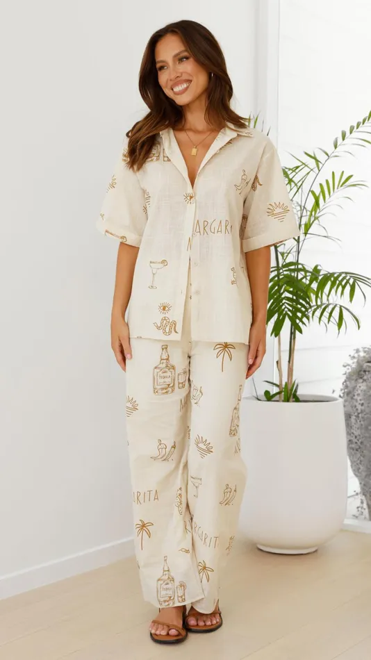 Billy J Sets Women Bailie Shirt And Pants Set 8211 Beige Tan Margarita