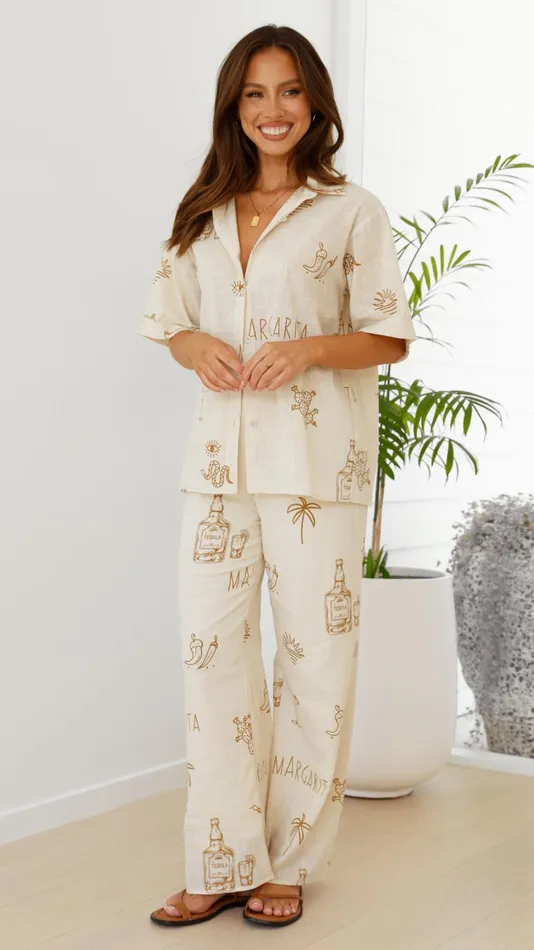 Billy J Sets Women Bailie Shirt And Pants Set 8211 Beige Tan Margarita