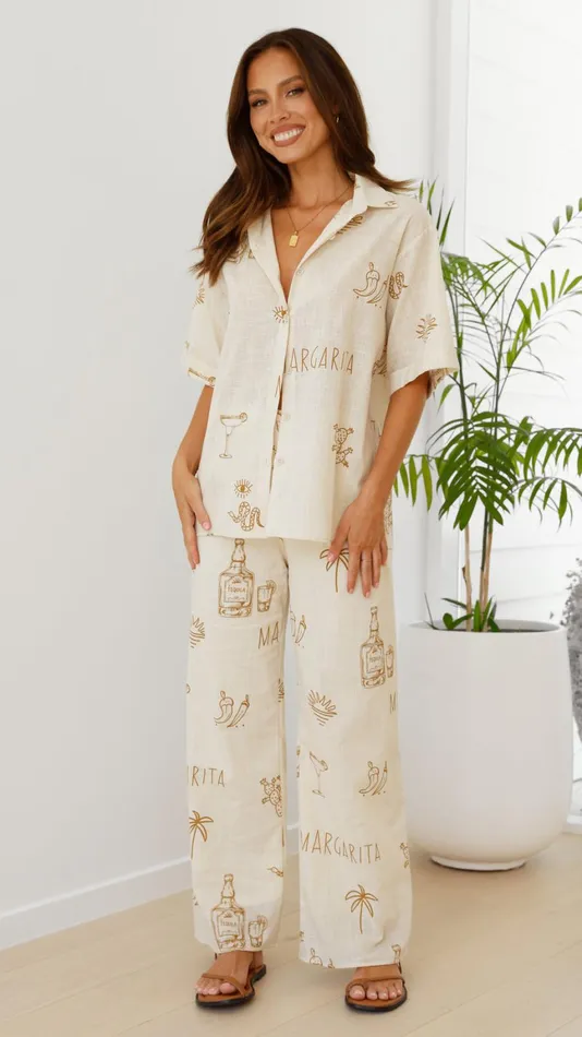 Billy J Sets Women Bailie Shirt And Pants Set 8211 Beige Tan Margarita