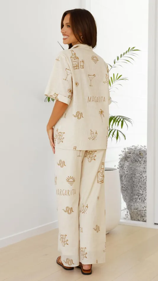 Billy J Sets Women Bailie Shirt And Pants Set 8211 Beige Tan Margarita