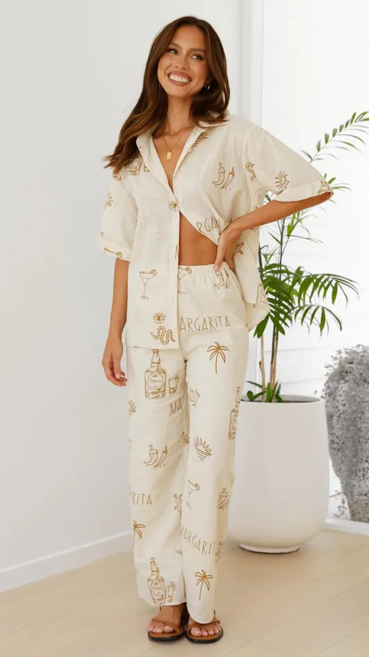 Billy J Sets Women Bailie Shirt And Pants Set 8211 Beige Tan Margarita