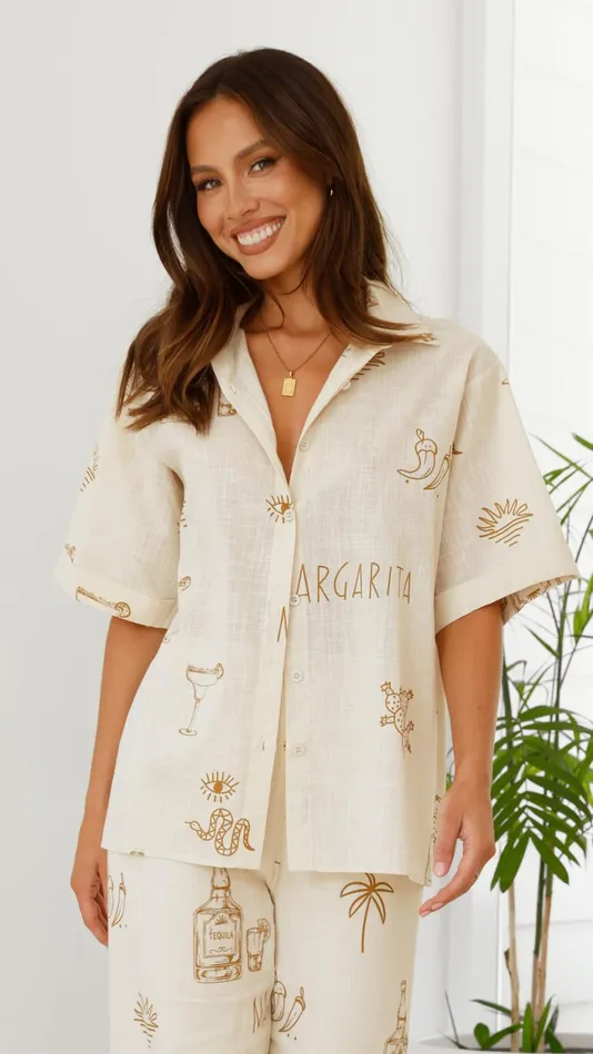 Billy J Sets Women Bailie Shirt And Pants Set 8211 Beige Tan Margarita