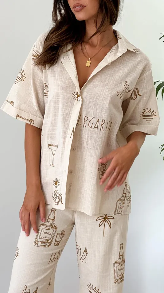 Billy J Sets Women Bailie Shirt And Pants Set 8211 Beige Tan Margarita